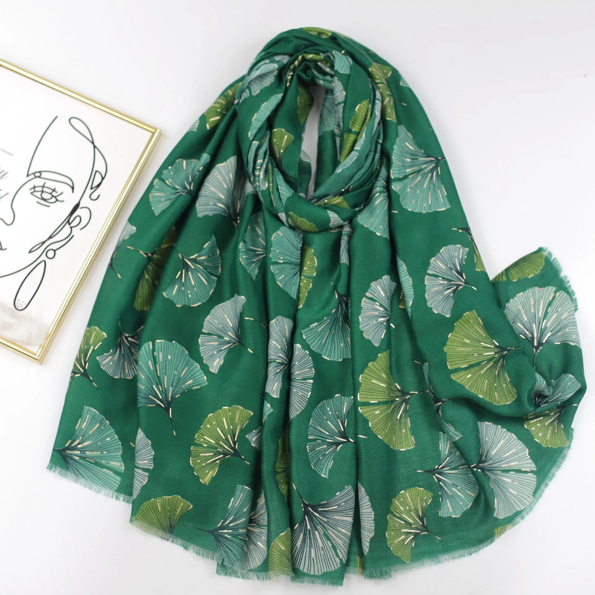 230607 ginkgo leaf printed scarf