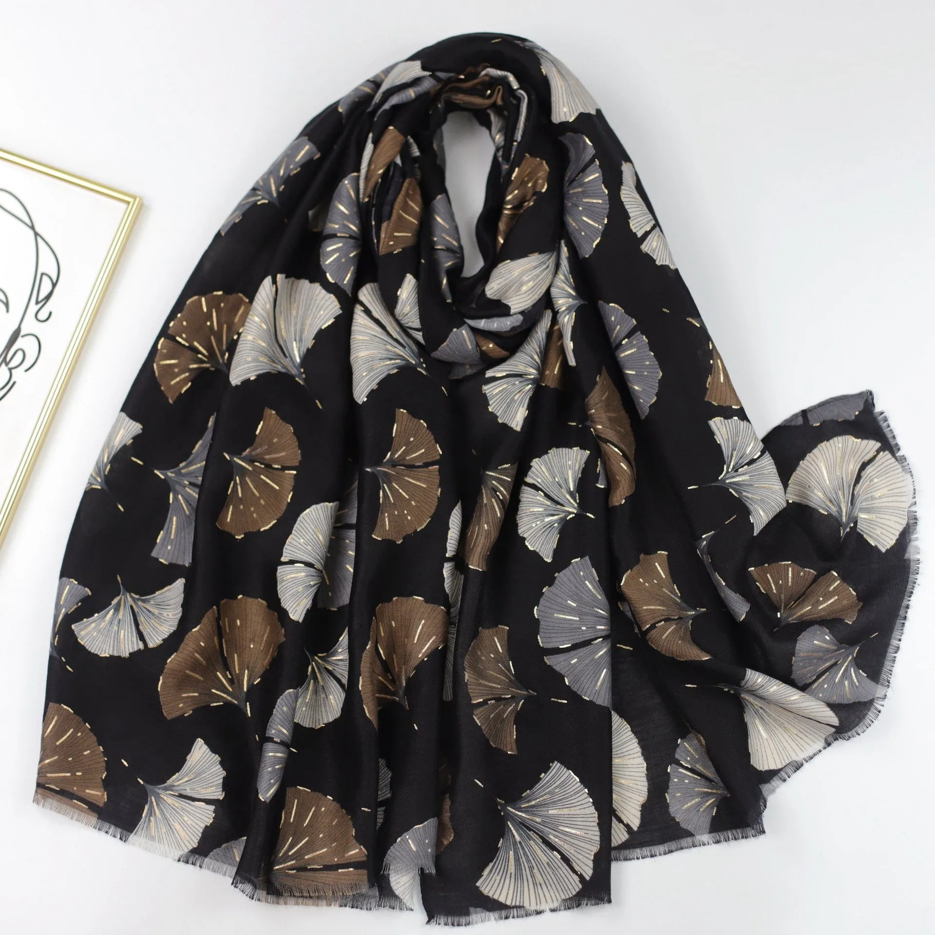 230607 ginkgo leaf printed scarf