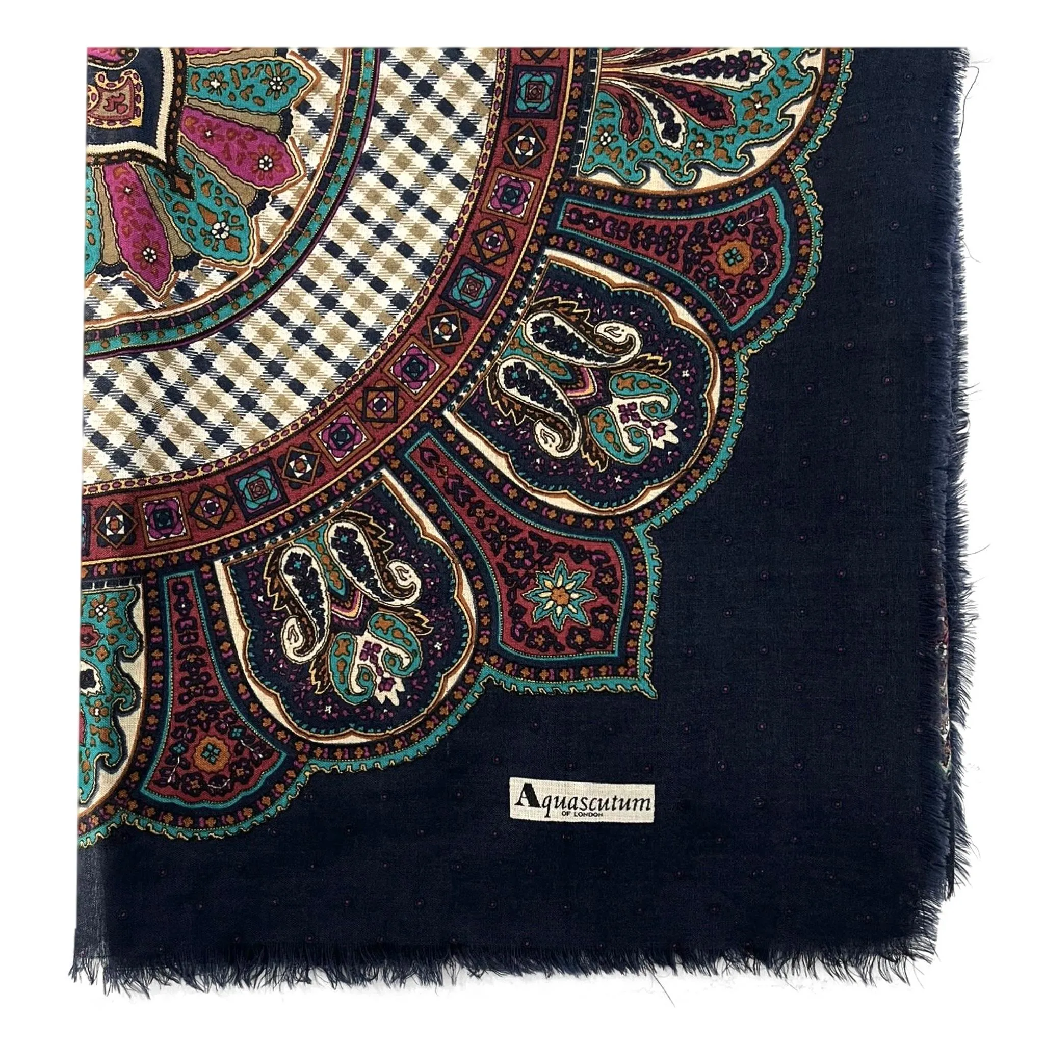 Aquascutum Silk & Wool Blend Paisley Scarf