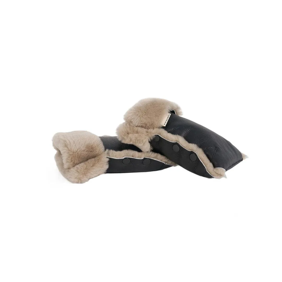 BINIBAMBA Coated Sheepskin Buggy Mittens - Noir   Toast