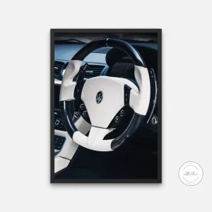 Black & White Steering Wheel Poster INSTANT DOWNLOAD Art Prints, Luxury Car Poster, Designer Wall Art, Luxury Fashion Wall Art, Luxury Hypebeast Poster