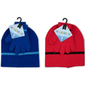 Boys Beanie Hat & Gloves Set Single - Assorted Winter Headwear Warm Knit Cap Gloves