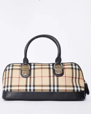 Burberry Vintage Beige Nova Check Canvas Top Handle Bowler Bag