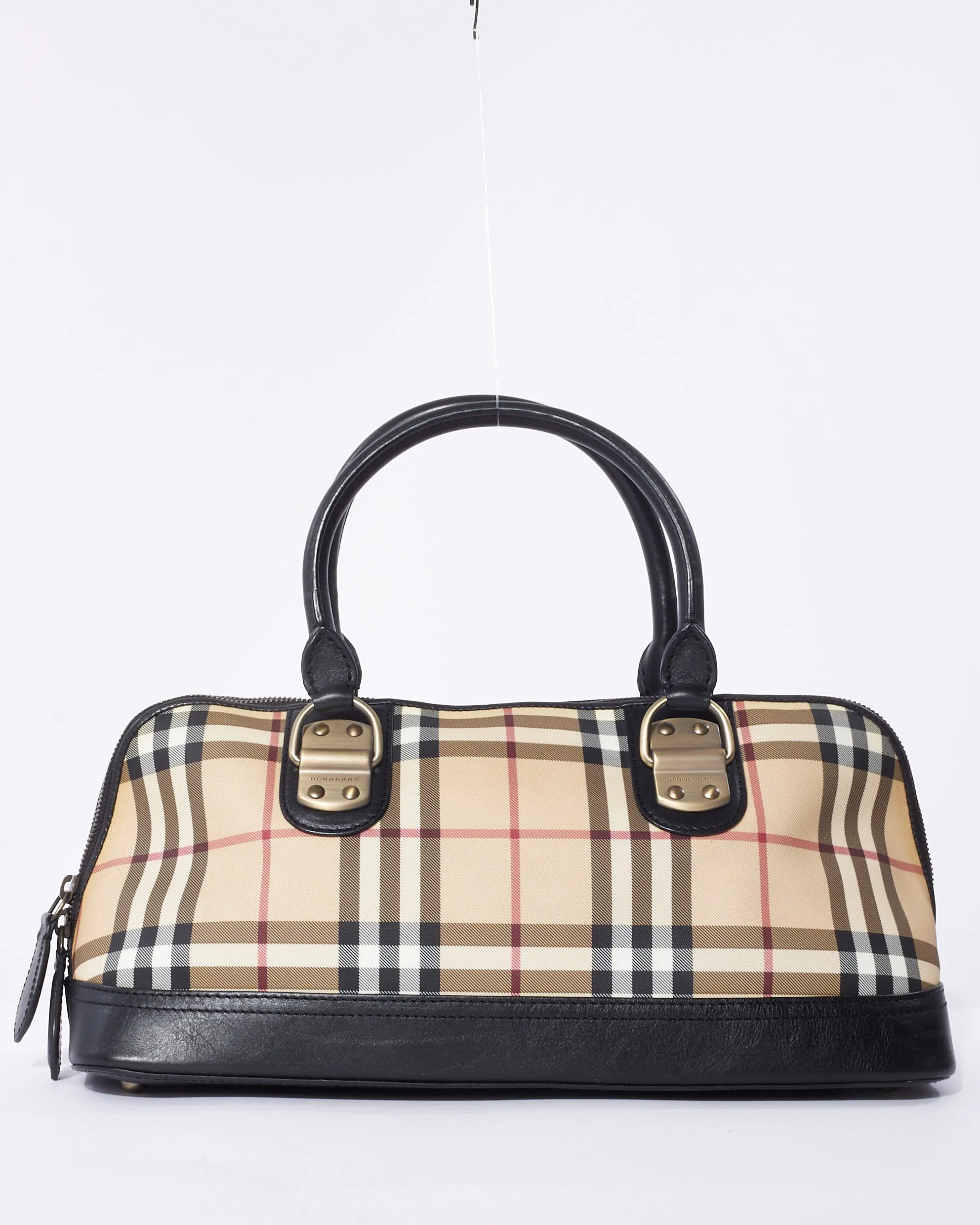 Burberry Vintage Beige Nova Check Canvas Top Handle Bowler Bag