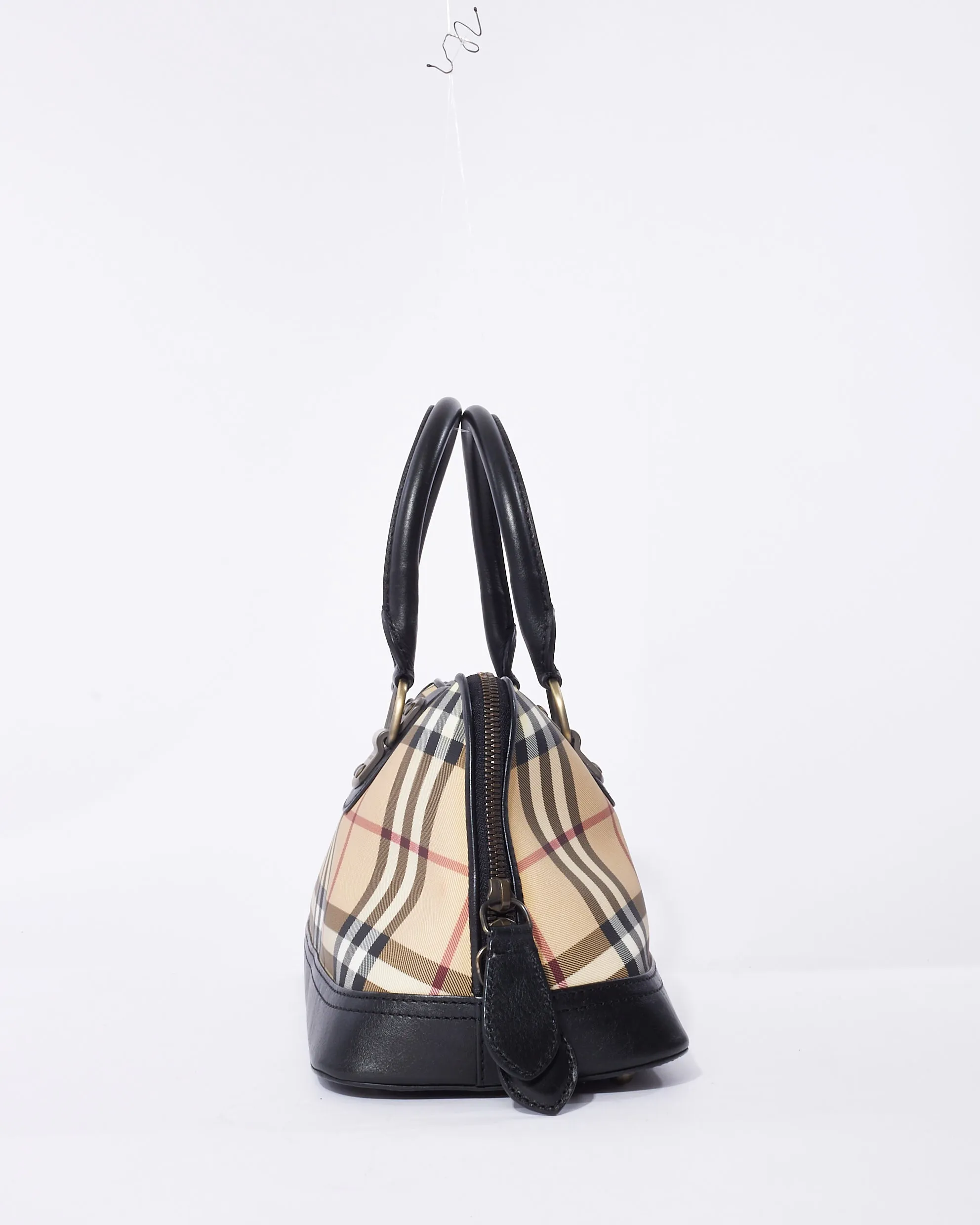 Burberry Vintage Beige Nova Check Canvas Top Handle Bowler Bag