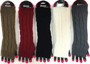 cable knit textured long fingerless gloves Case of 12