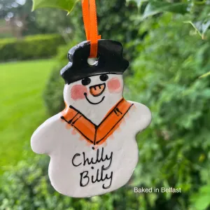 Chilly Billy Orange Snowman Decoration