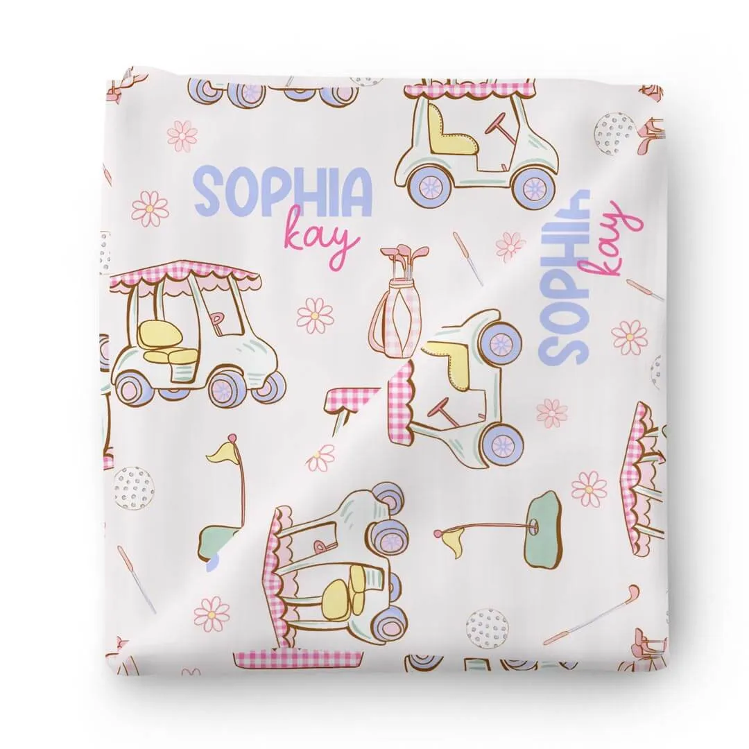 Country Club Cuties Personalized Swaddle Blanket | Pink