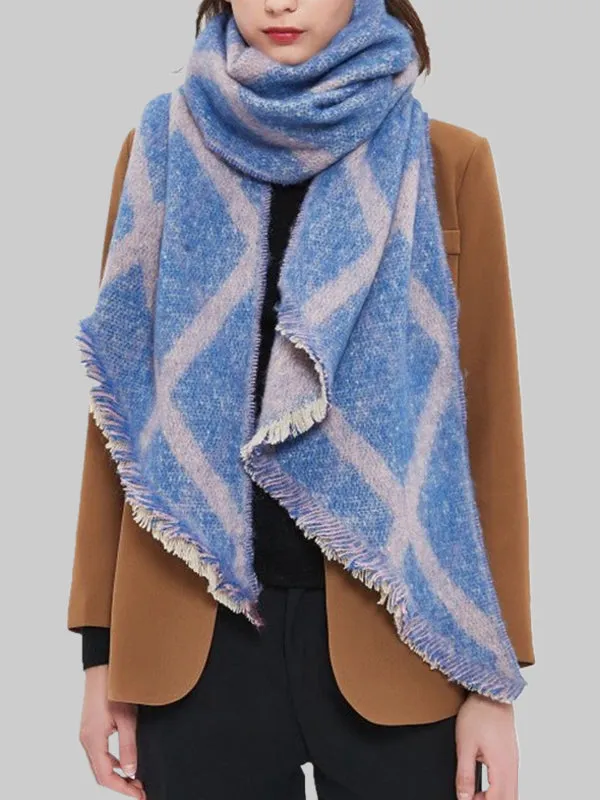 Diamond-Patterned Fringed Keep Warm Shawl&Scarf