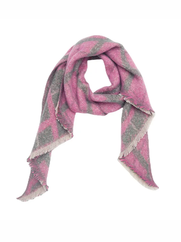 Diamond-Patterned Fringed Keep Warm Shawl&Scarf