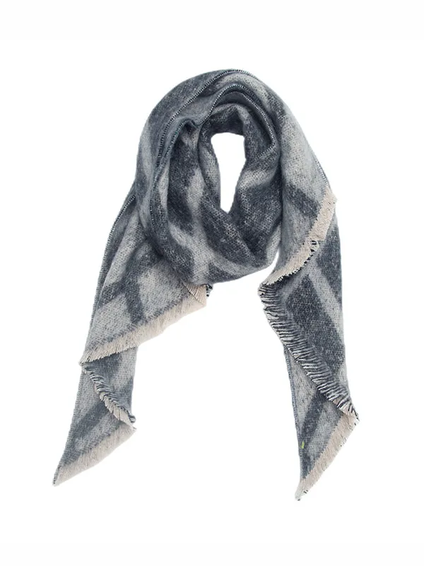 Diamond-Patterned Fringed Keep Warm Shawl&Scarf