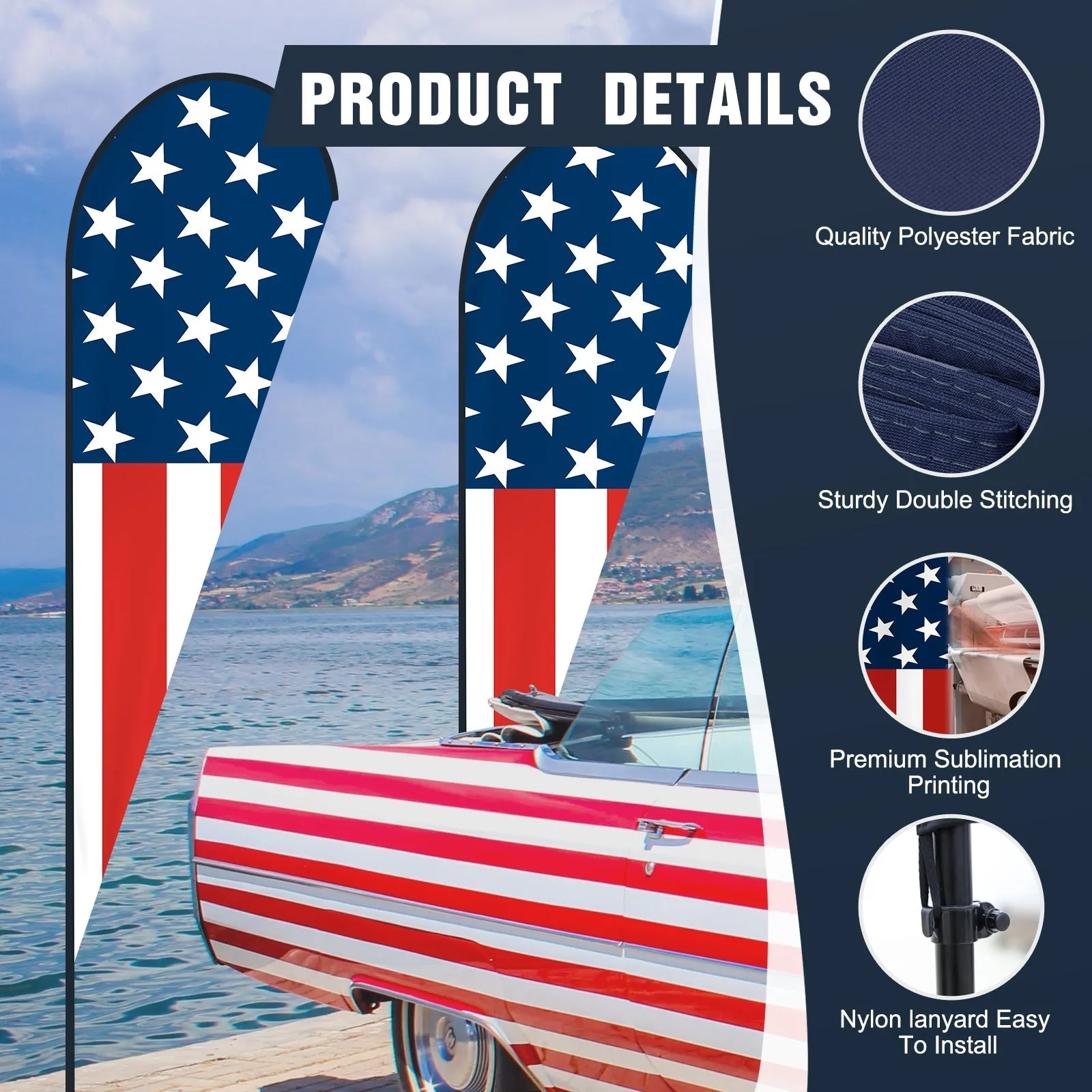 EAGLE PEAK Custom Printed Teardrop Flags with Your Logo and Design, Personalized Advertising Flags for Marketing, with Ground Spike & Carry Bag, 14.8x3.6 ft