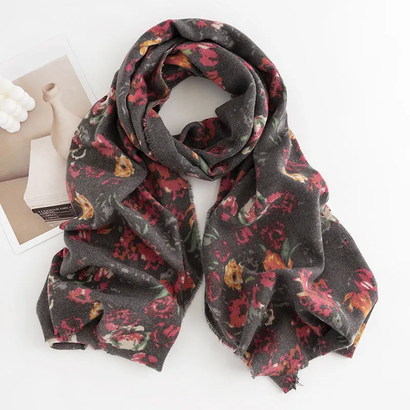 FH23-5102 rose printed winter scarf