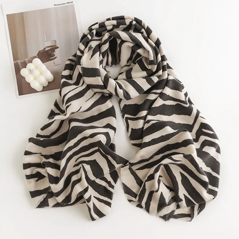 FH23-5216 Zebra print printed winter scarf