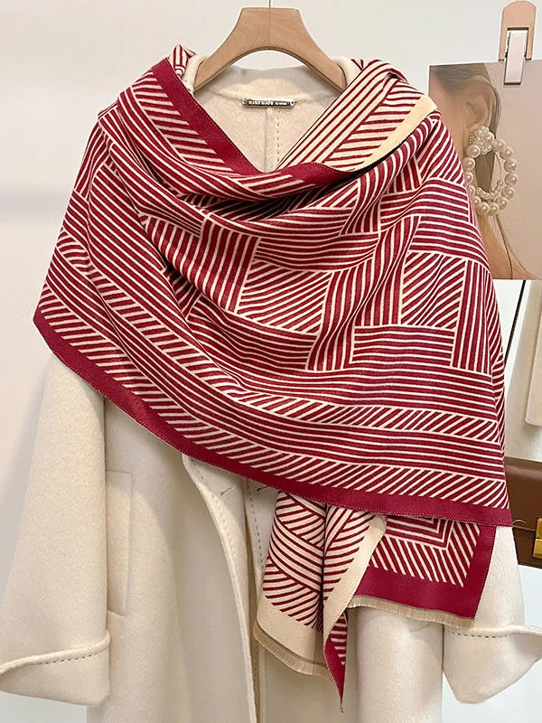 Fringed Keep Warm Striped Scarf