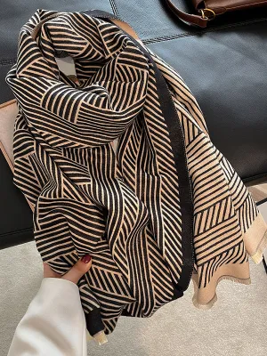 Fringed Keep Warm Striped Scarf