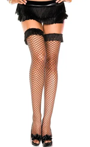 Fringed Spandex Mini Diamond Net Thigh Hi