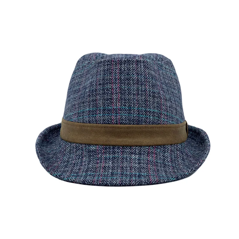 Herringbone Check Pattern Fedora Hat Wool Classic Trilby Short Brim LD61540