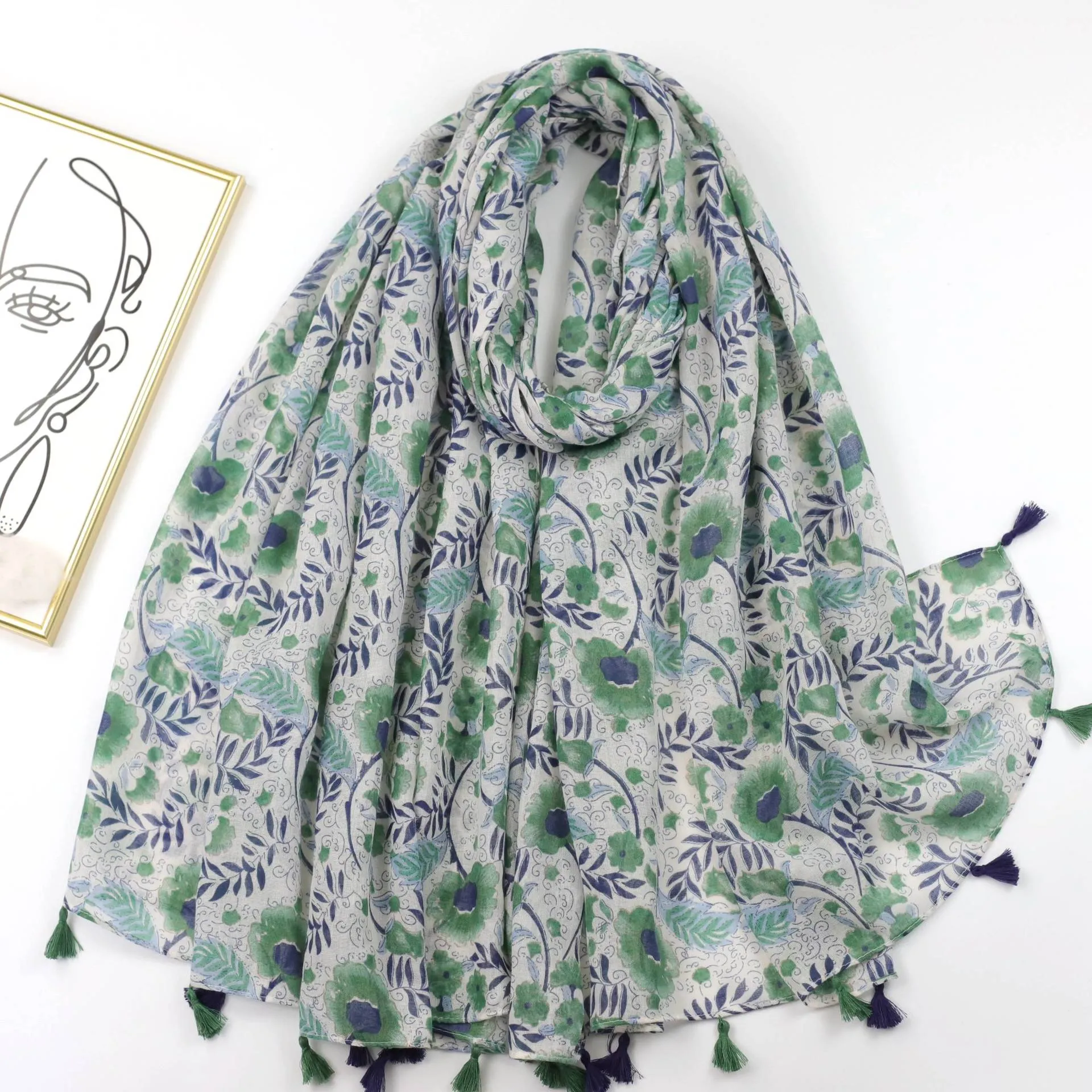 JY230504 Flower leaf printed scarf