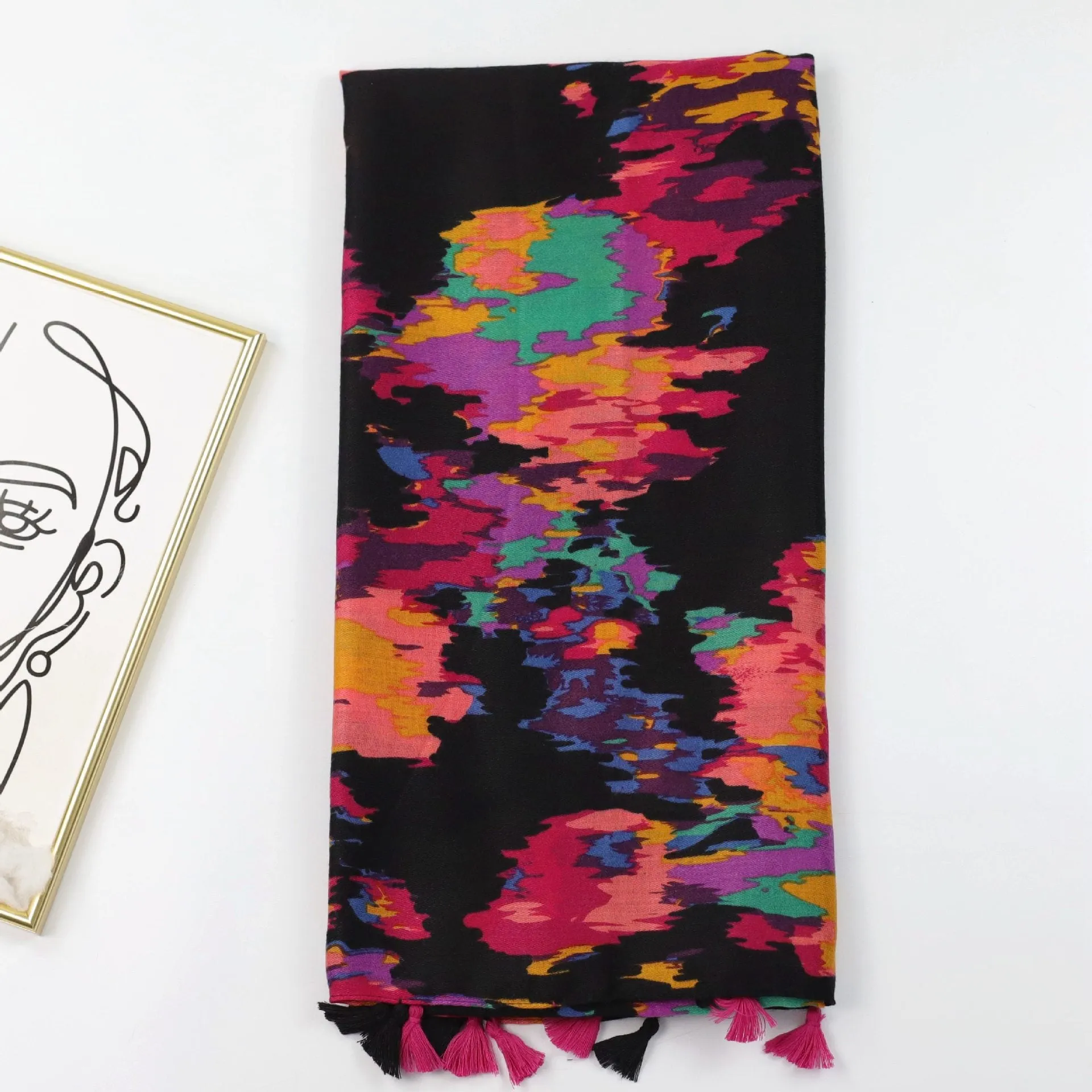 JY230813 Abstract splash-ink printed scarf