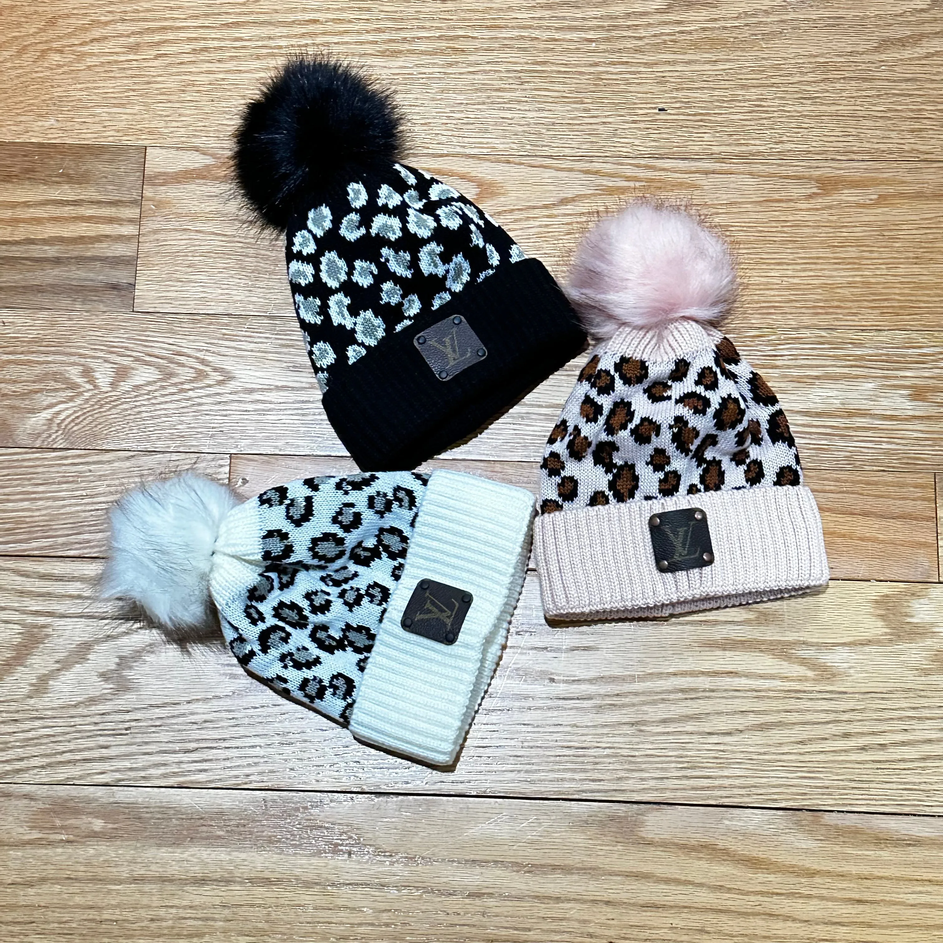 Leopard Pom Beanie Hat - LV