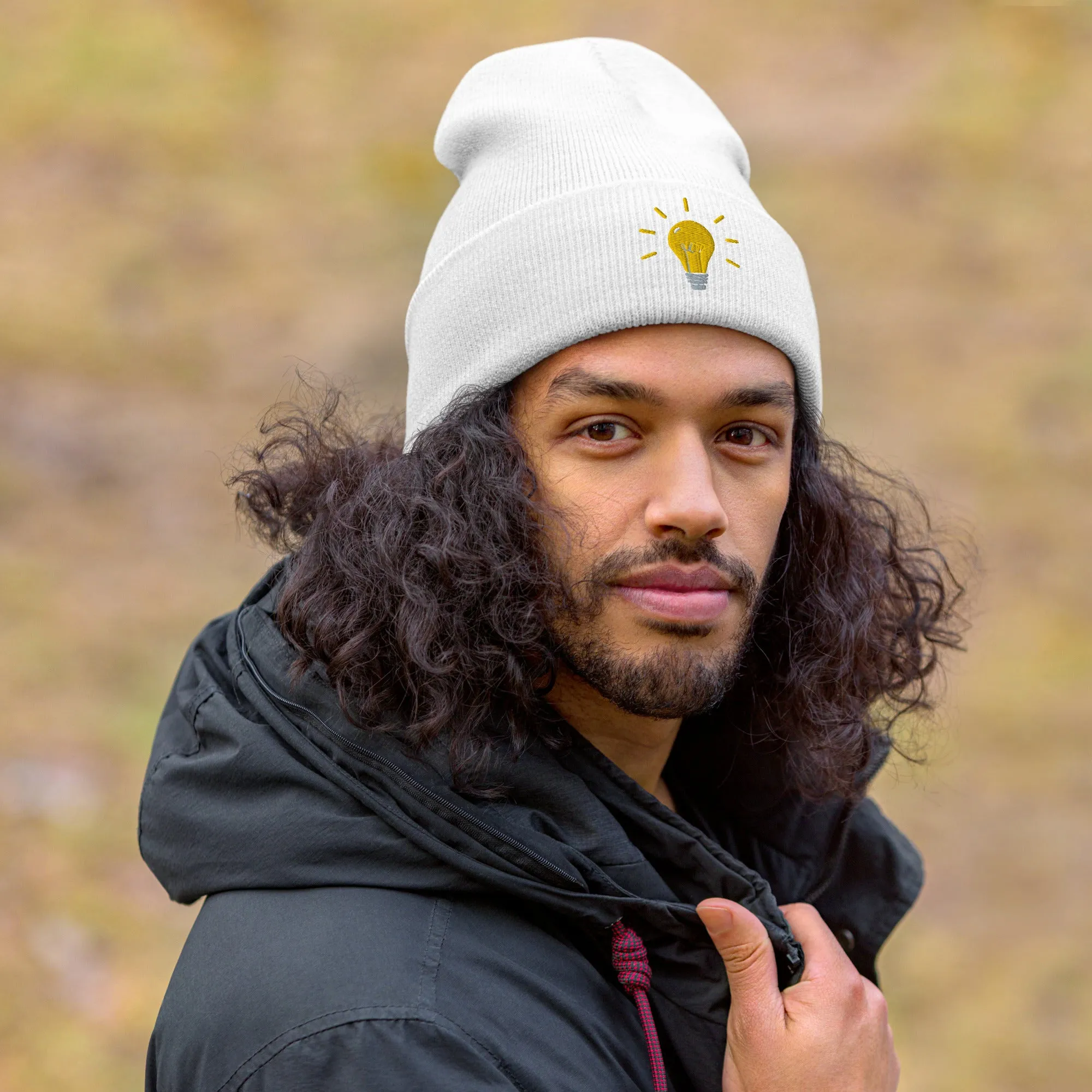 Lightbulb embroidered cuffed beanie