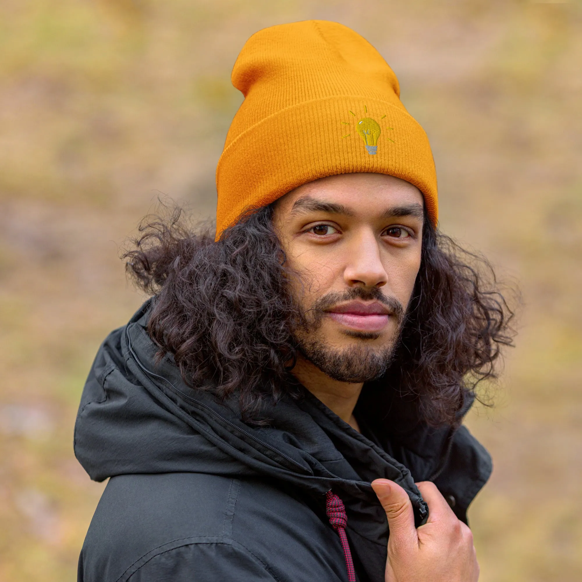 Lightbulb embroidered cuffed beanie