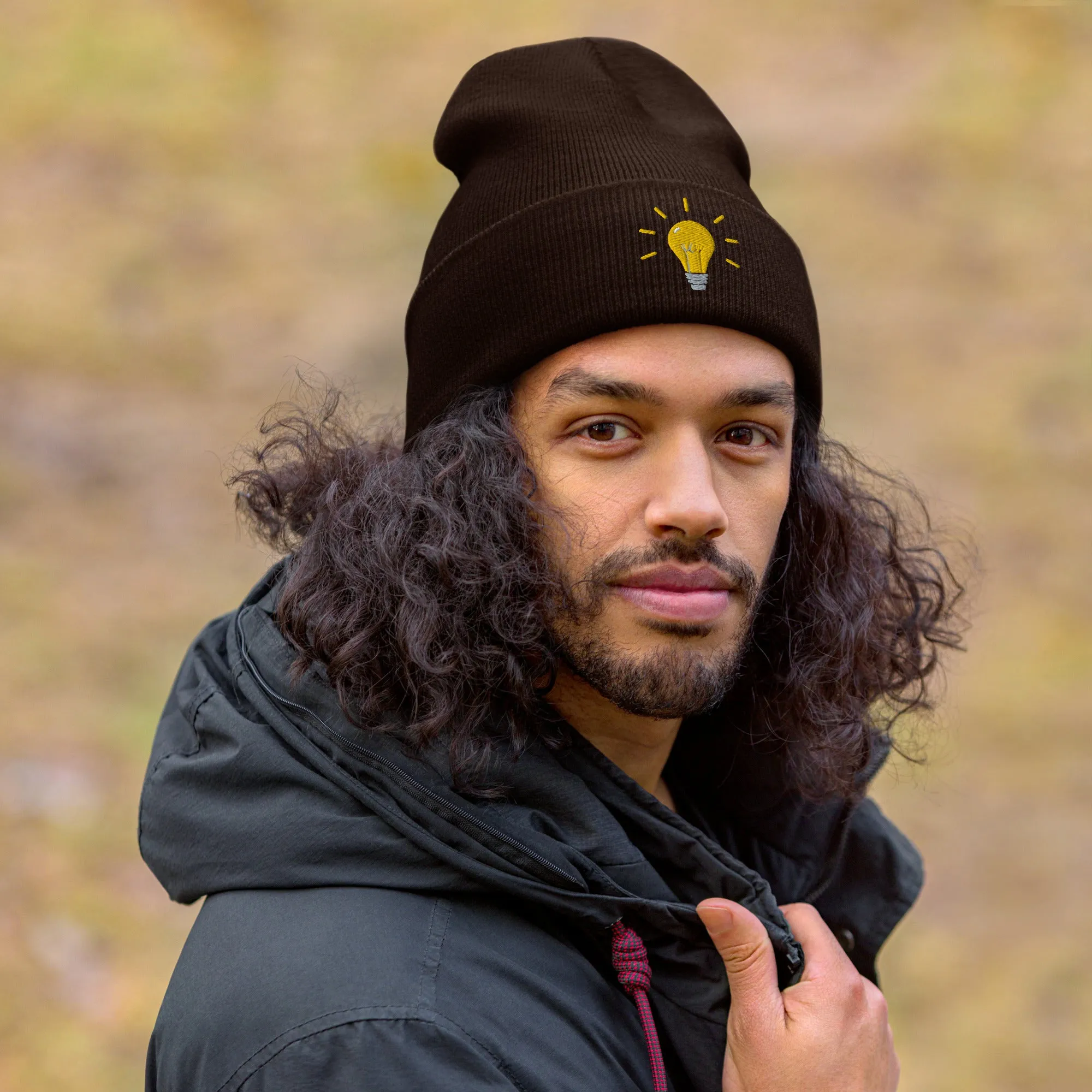 Lightbulb embroidered cuffed beanie