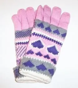 Lined Winter Knit Gloves in Heart Designs