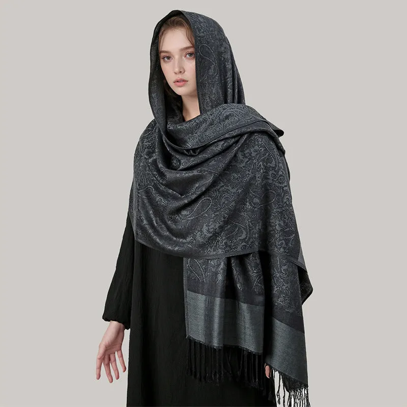 MY02Luxury brand autumn cashmere shawl women wrap warm winter scarf design printed female jacquard scarf