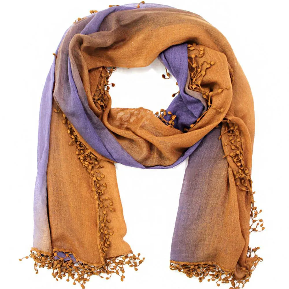 Ombre Fringe Scarf - Gold/Blueberry