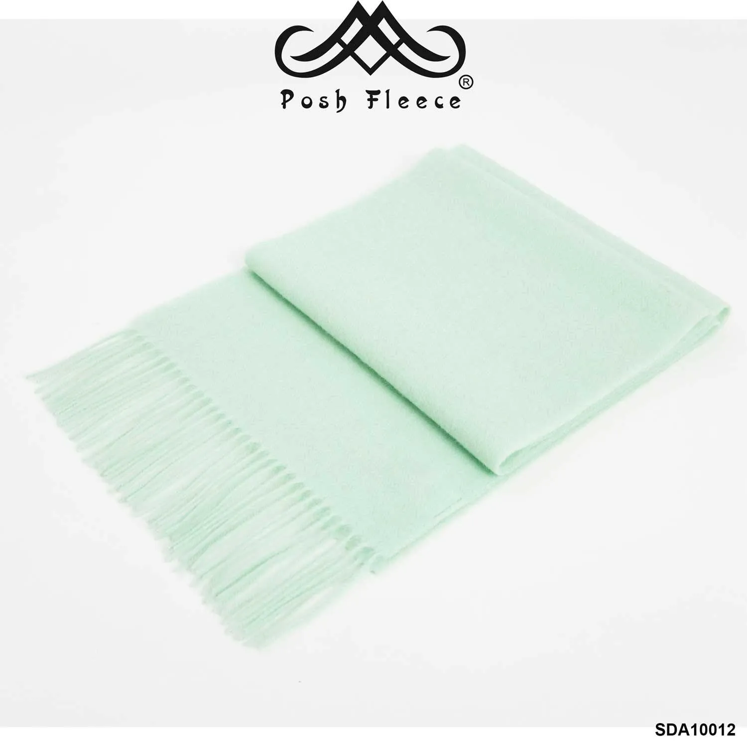 POSH FLEECE Pure Wool Scarf with Fringe Mint