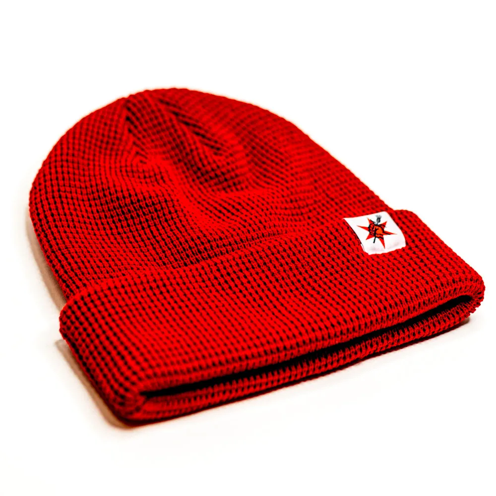 Red Waffle Knit Logo Beanie