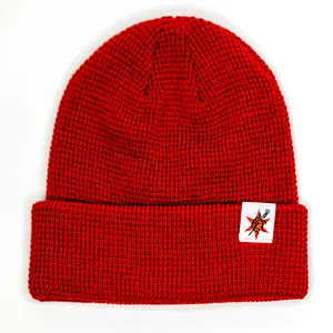 Red Waffle Knit Logo Beanie