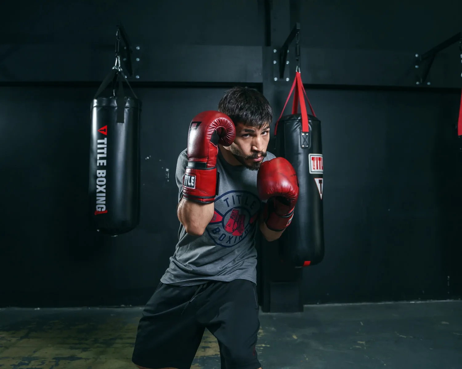 TITLE Boxing Blood Red Leather Bag Gloves