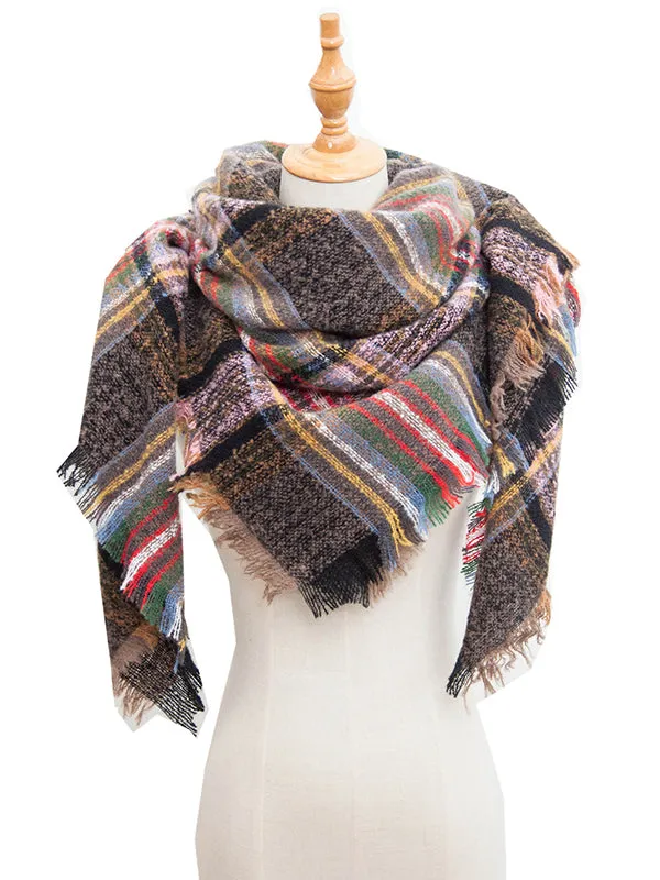 Triangle Fringed Keep Warm Plaid Shawl&Scarf