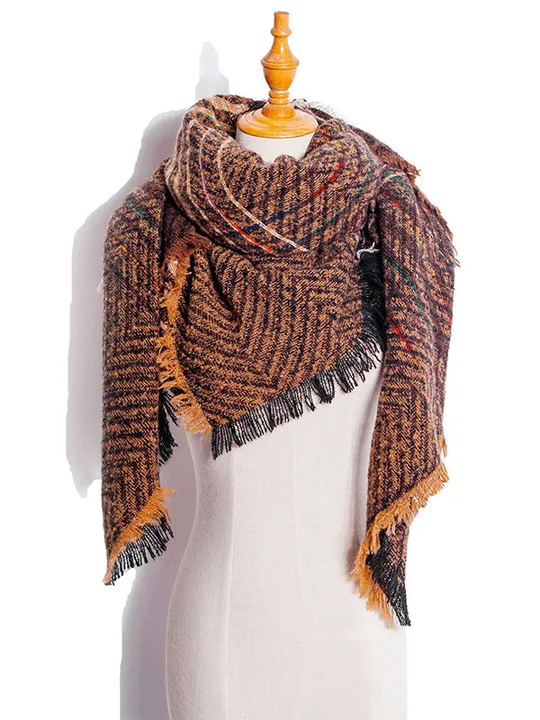 Triangle Fringed Keep Warm Plaid Shawl&Scarf