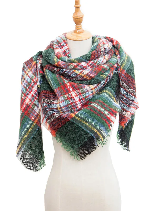 Triangle Fringed Keep Warm Plaid Shawl&Scarf