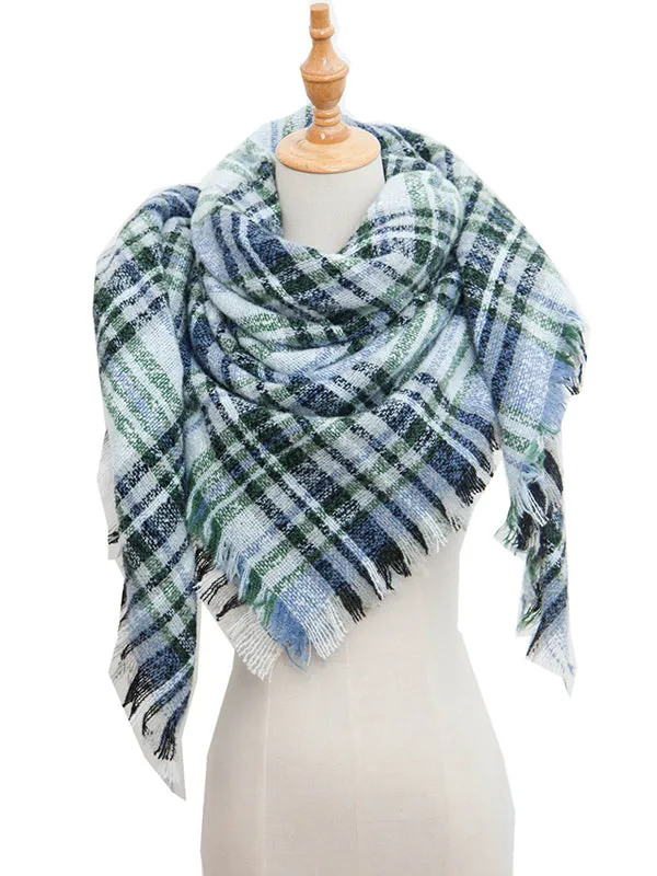 Triangle Fringed Keep Warm Plaid Shawl&Scarf