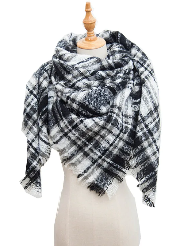 Triangle Fringed Keep Warm Plaid Shawl&Scarf