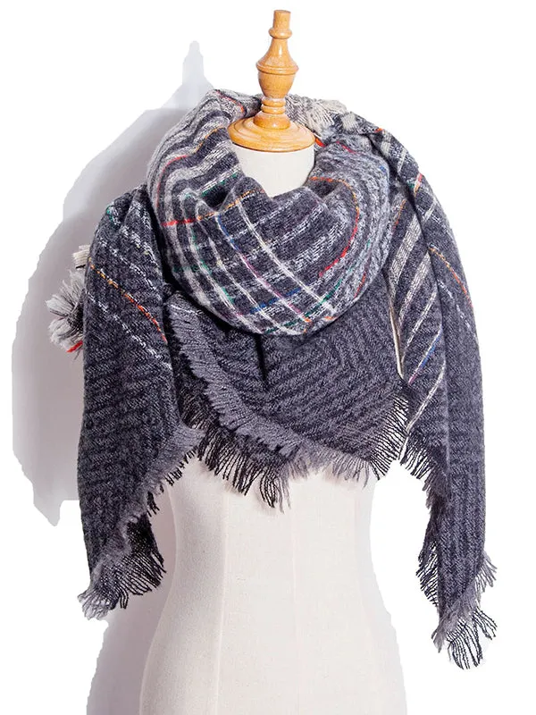 Triangle Fringed Keep Warm Plaid Shawl&Scarf