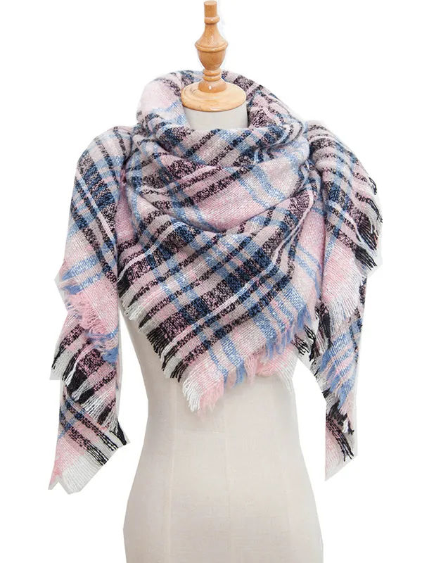 Triangle Fringed Keep Warm Plaid Shawl&Scarf