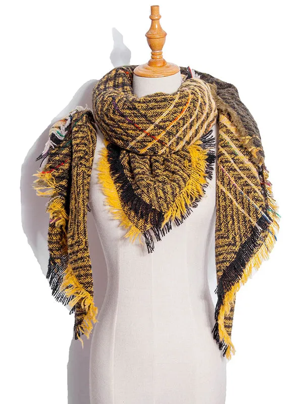 Triangle Fringed Keep Warm Plaid Shawl&Scarf