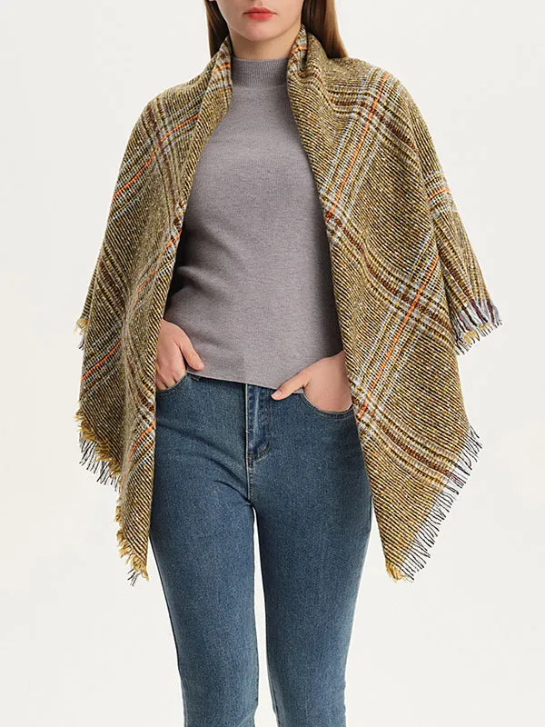 Triangle Fringed Keep Warm Plaid Shawl&Scarf