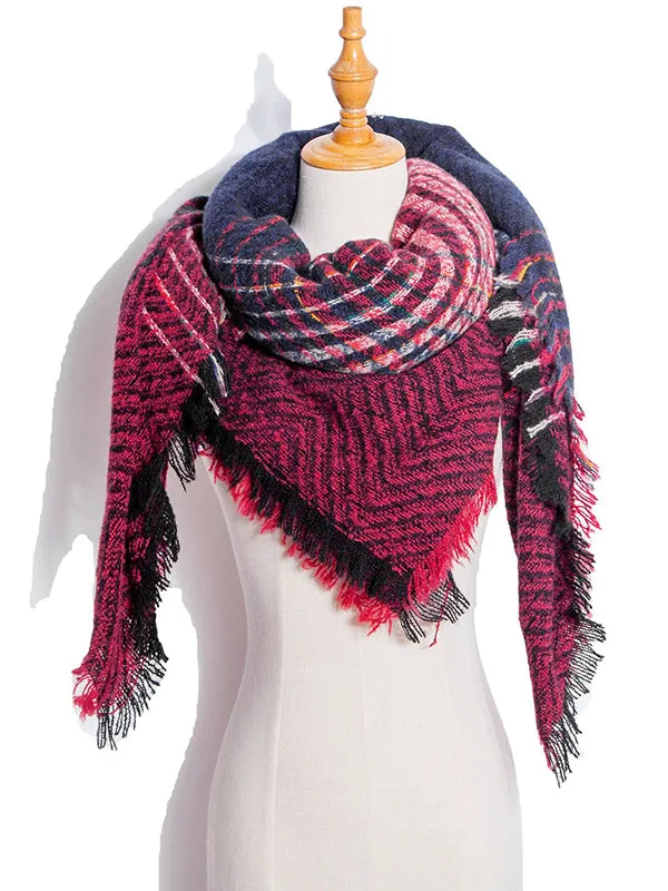 Triangle Fringed Keep Warm Plaid Shawl&Scarf