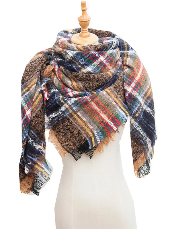 Triangle Fringed Keep Warm Plaid Shawl&Scarf