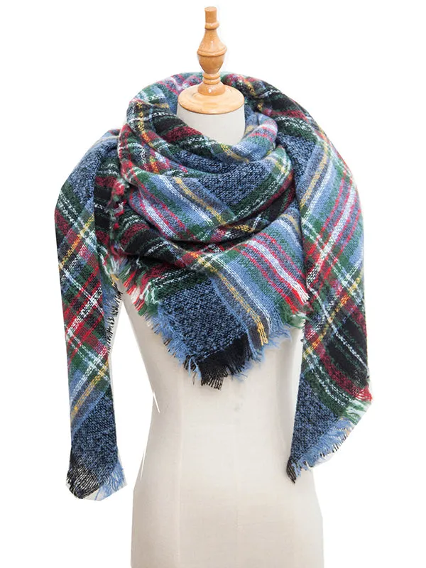 Triangle Fringed Keep Warm Plaid Shawl&Scarf