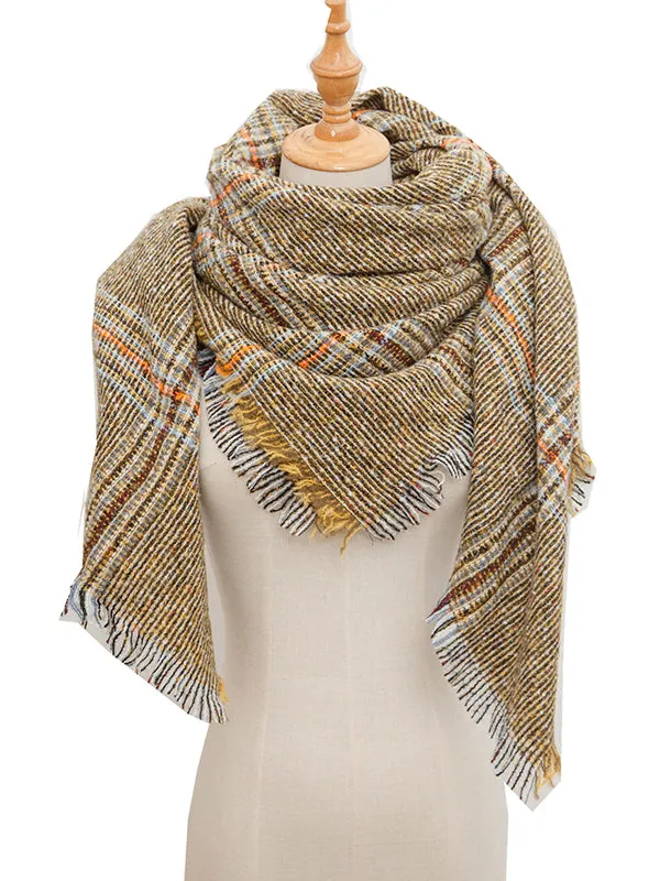 Triangle Fringed Keep Warm Plaid Shawl&Scarf