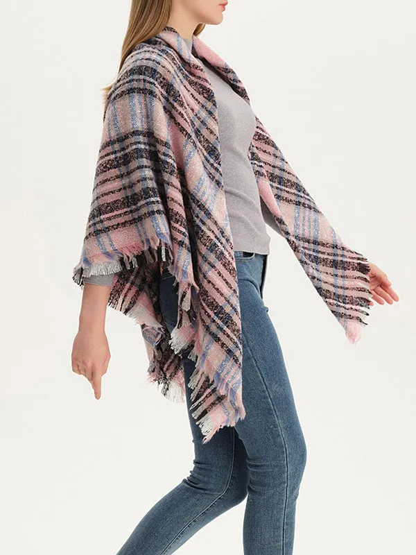 Triangle Fringed Keep Warm Plaid Shawl&Scarf