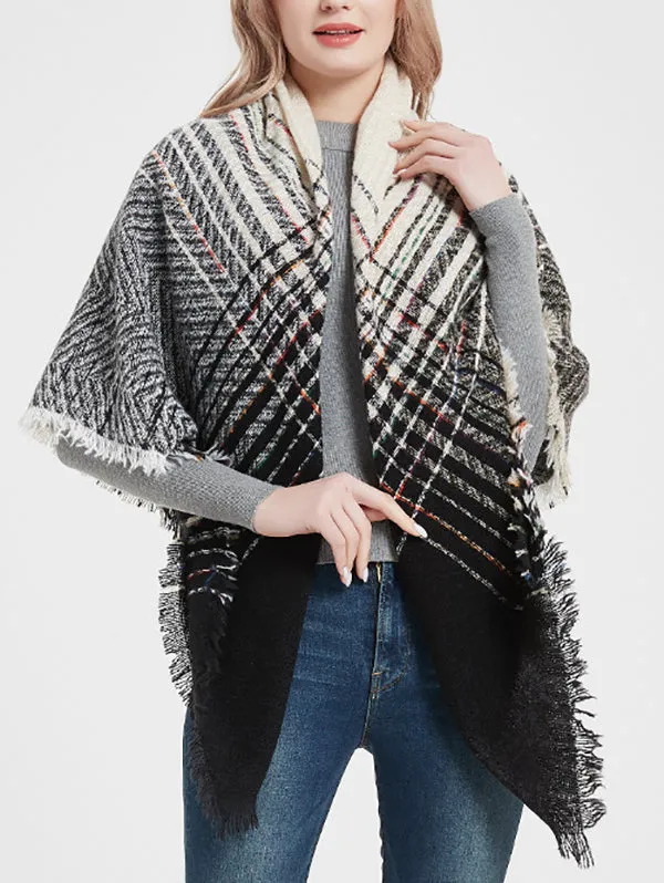 Triangle Fringed Keep Warm Plaid Shawl&Scarf